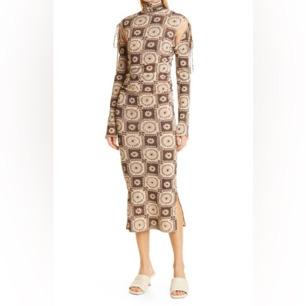 Nanushka Aleid Midi dress brown tile print xs